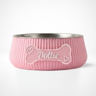bowl hond beentje hartjes wit medium large